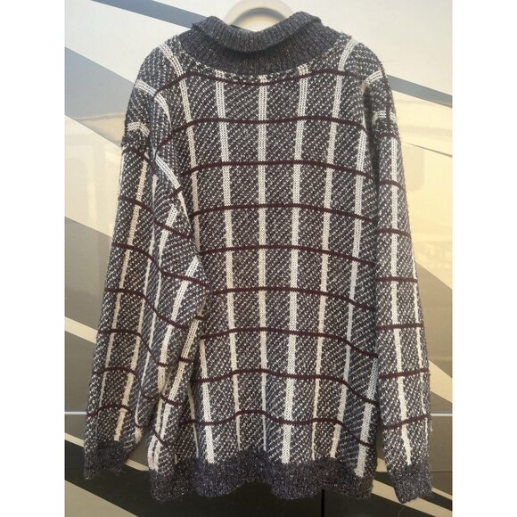 Vintage 90s Schroder Custom gray red plaid shawl cardigan 2X academia retro - Picture 2 of 7